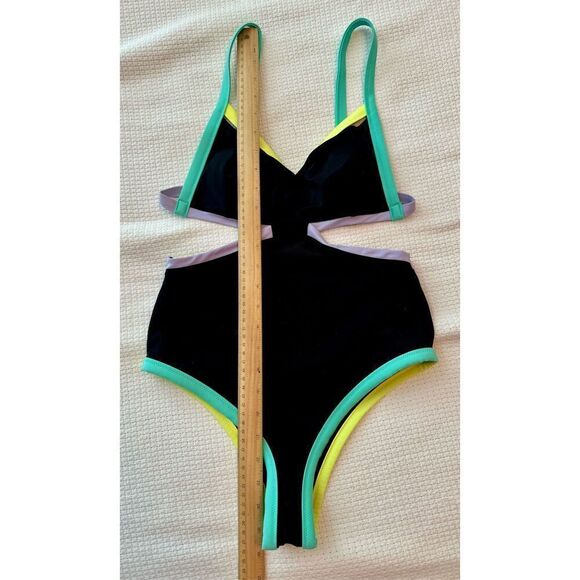 NWOT Victoria’s Secret Black + Neon Cutout One Piece Swimsuit Women's Small - Picture 9 of 12